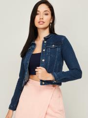 Ginger by Lifestyle Women Blue Crop Denim Jacket