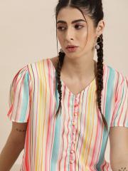 Moda Rapido Women Multicoloured Striped Blouson Top