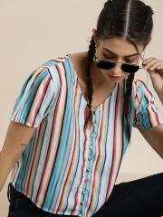 Moda Rapido Women Multicoloured Striped Blouson Top