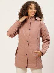 Okane Women Pink Solid Parka Jacket With Detachable Hood