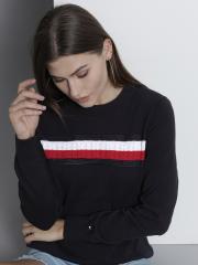 Tommy Hilfiger Women Navy Blue Pullover Sweater with Embroidered Detail