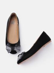 YK Girls Black Solid Ballerinas with Bows Flats