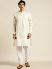 SOJANYA Men White Solid Kurta with Churidar