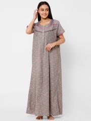 Sweet Dreams Women Grey & Pink Printed Nightdress