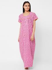 Sweet Dreams Women Pink & Orange Printed Nightdress