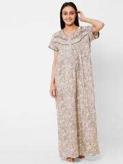 Sweet Dreams Women Grey & White Printed Nightdress