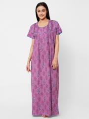 Sweet Dreams Women Purple & Blue Printed Nightdress