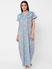 Sweet Dreams Women Blue & Red Printed Nightdress