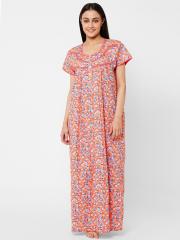 Sweet Dreams Women Peach & Blue Printed Nightdress