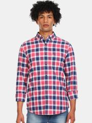 U S Polo Assn Men Pink Checked Casual Shirt