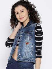 Xpose Women Blue Washed Denim Jacket