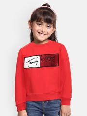 Tommy Hilfiger Girls Red Embellished Sweatshirt