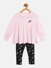 Nike Girls Pink & Black Top with Leggings