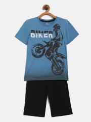 Sweet Dreams Boys Blue & Black Printed Shorts Set