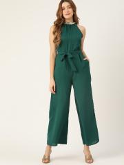 DressBerry Women Green Solid Basic Jumpsuit with Belt