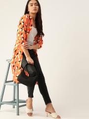 DressBerry Women Orange & Black Printed Shrug