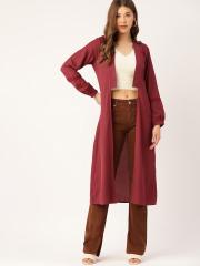 DressBerry Women Maroon Solid Longline Shrug