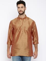 British Club Men Red & Gold-Toned Solid Straight Kurta