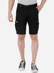 beevee Men Black Pure Cotton Cargo Shorts with Belt