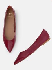 Carlton London Women Maroon Solid Ballerinas with Patent Effect