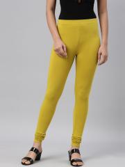 Go Colors Women Yellow Solid Churidar Length Leggings