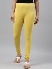 Go Colors Women Yellow Solid Churidar-Length Leggings