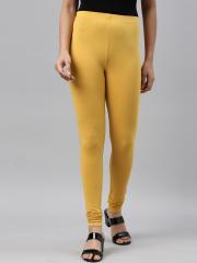 Go Colors Women Yellow Solid Cotton Churidar-Length Leggings