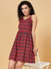 People Women Red & Blue Checked Dress