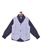 612 league Boys Blue Opaque Casual Shirt With Waist Coat