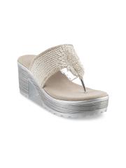 Metro Women Silver-Toned Wedge Sandals