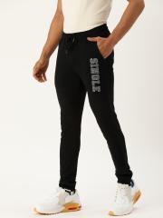 SINGLE Men Black Solid Joggers With Printed Detailing