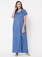 Sweet Dreams Women Blue Geometric Printed Nightdress