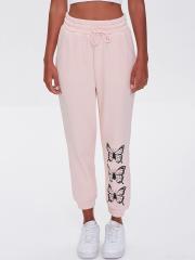 FOREVER 21 Women Pink Printed Joggers Trousers