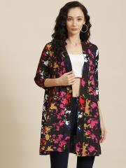 Qurvii Women Multicoloured Printed Longline Shrug