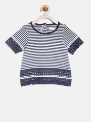 Nauti Nati Navy & White Girls Striped Top