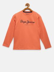 Pepe Jeans Boys Orange Typography T-shirt