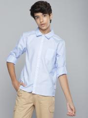 YK Boys Blue Solid Casual Shirt