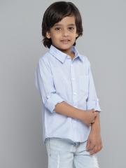 YK Boys Blue Solid Casual Shirt