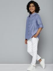 YK Boys Blue Solid Casual Shirt