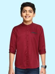 Allen Solly Junior Boys Maroon Opaque Casual Shirt