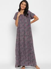 Sweet Dreams Women Grey Printed Maxi Nightdress