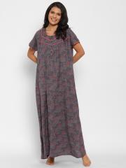 Sweet Dreams Women Grey Printed Maxi Nightdress