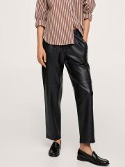 MANGO Women Black Leather Trousers