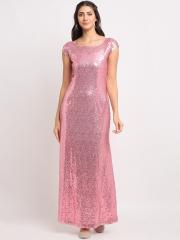 Just Wow Women Pink Embellished Maxi Dress