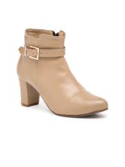 Flat n Heels Women Khaki Block Heeled Boots with Buckles