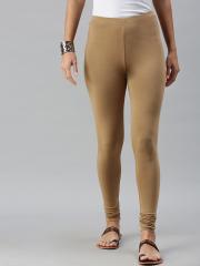 De Moza Women Golden Beige Solid Churidar Leggings