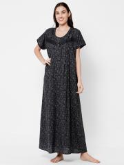 Sweet Dreams Women Grey Printed Maxi Nightdress