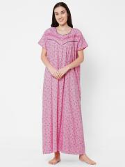 Sweet Dreams Women Pink Printed Maxi Nightdress