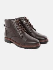 Roadster Men Coffee Brown Solid Mid-Top Flat Boots