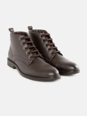 Roadster Men Coffee Brown Solid Mid-Top Flat Boots